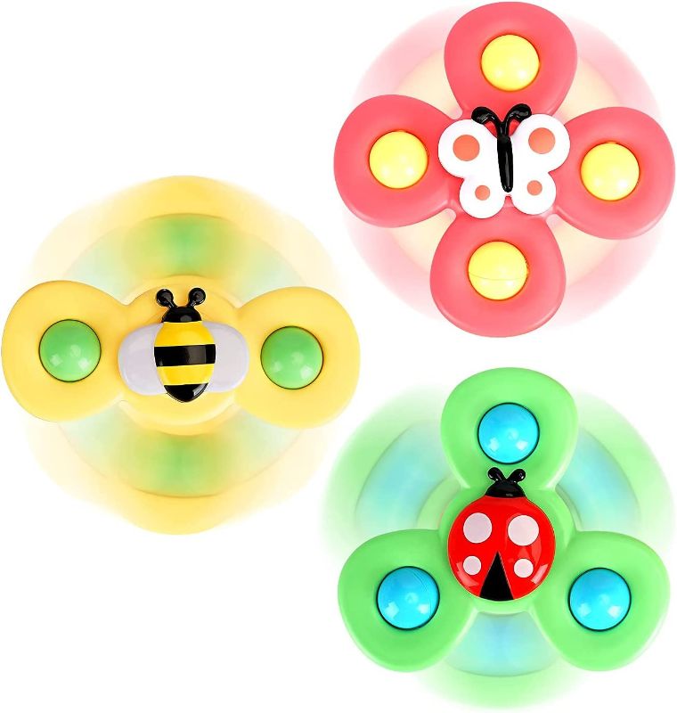 Photo 1 of 3PCS Suction cup spinner toys for 1 2 Year old boys|Spinning top baby toys 12-18 months|First birthday baby gifts for 1 Year old girls|Sensory toys for toddlers 1-3