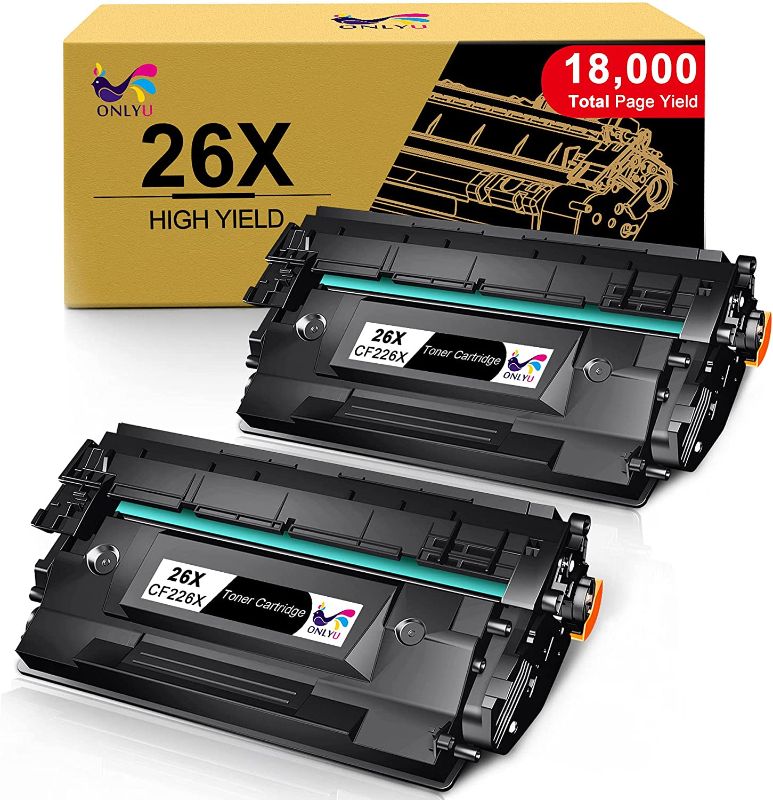 Photo 1 of ONLYU Compatible Toner Cartridge Replacement for HP 26X CF226X HP 26A CF226A 26A 26X Pro M402n M402dn M402dw Pro MFP M426fdw M426fdn M426dw (Black, 2-Pack)