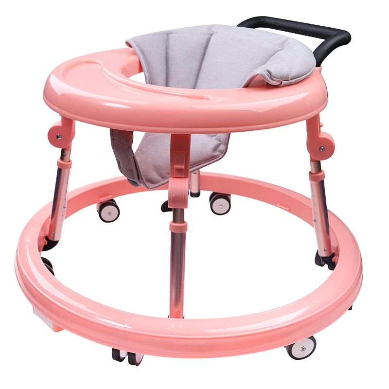 Photo 1 of Baby Walker for Girls Boys, Foldable Baby Walker with Wheels, Adjustable Height Activity Mute Anti-Rollover Infant Walker for Toddler 6-18 Months (Pink)