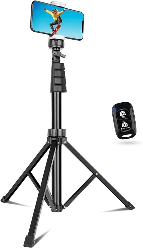 Photo 1 of Sensyne 62" Phone Tripod & Selfie Stick, Extendable Cell Phone Tripod Stand with Wireless Remote and Phone Holder, Compatible with iPhone Android Phone, Camera (Black)