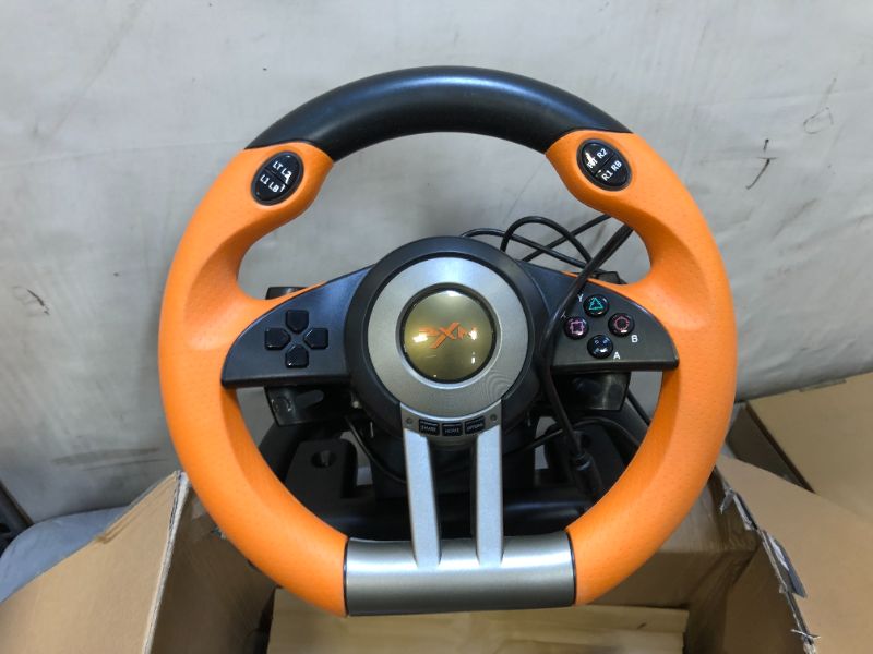 Photo 1 of Game Racing Wheel, PXN-V3II 180° Competition Racing Steering Wheel with Universal USB Port and with Pedal, Suitable for PC, PS3, PS4, Xbox One, Xbox Series S&X, Nintendo Switch - Orange