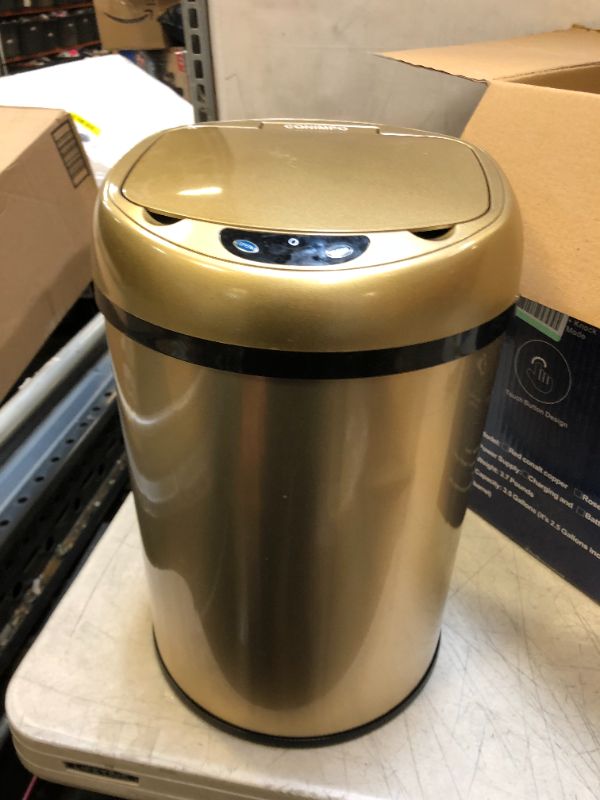 Photo 3 of CONIMPO 3.5 Gallon Automatic Touchless Trash Can, Stainless Steel Infrared Motion Sensor Trash Can Smart Garbage Can with Lid for Kitchen Bathroom Bedroom Living Room Office (Champagne Gold)