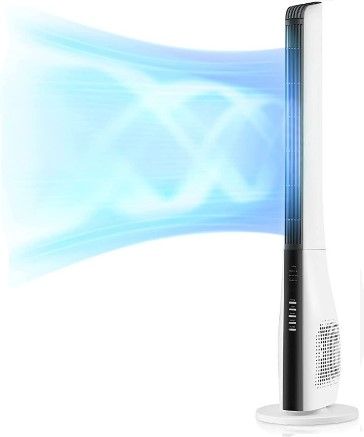Photo 1 of Bladeless Tower Fan - 43-Inch Cooling Standing Floor Fan w/ Remote, Air Circulator, 3 Modes, 3 Speeds & 7.5H Timer, White Oscillating Electric Fan w/ for Bedroom, Living Room, Office, Home, Indoor use