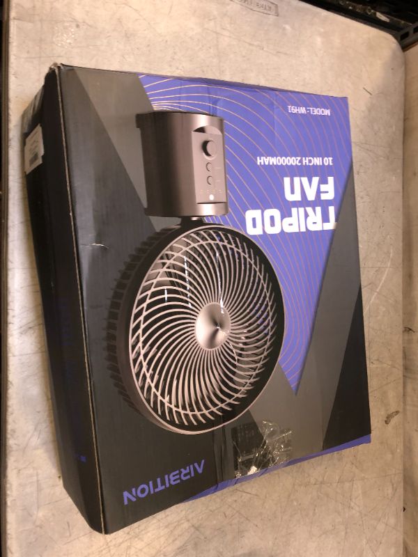 Photo 2 of 20000mAh Oscillating Battery Operated Fan w/Remote, 10 Inch Cordless Rechargeable Fan for Camping Hurricane, Portable Outside Pedestal Fan, Super Strong, Timer, 7 Speeds, Lasts 50 Hrs