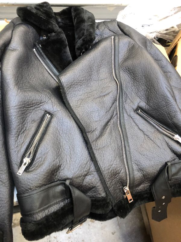 Photo 1 of Women's Faux Shearing Moto Jacket Thick Lined Parka Winter Shearling Coat Leather Jacket, SIZE L