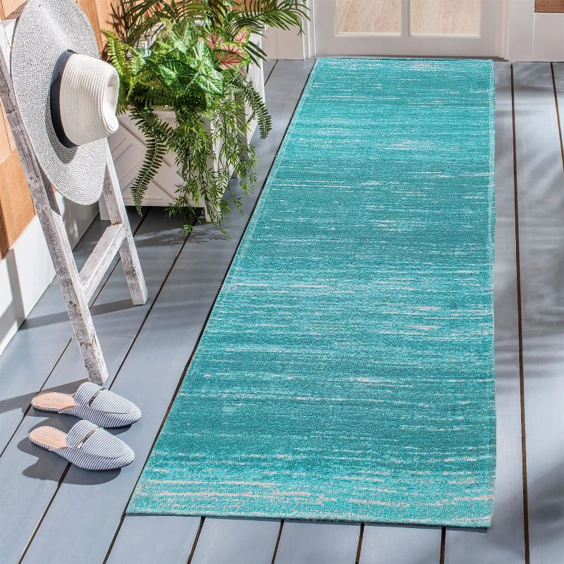 Photo 1 of AMIDA Hallway Runner Rugs 9 feet Non Slip Machine Washable Contemporary Sea Blue Stripe Abstract 23" X 8'10" Flat Weave Dog Friendly Kitchen Runner Indoor mat
