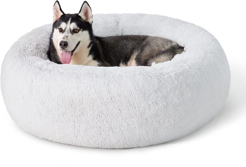 Photo 1 of BEDSURE CALMING DOG BEDS FLUJFFY DONUT CUDDLER ANXIETY CAT BED, FITS UP TO 15-100 LBS