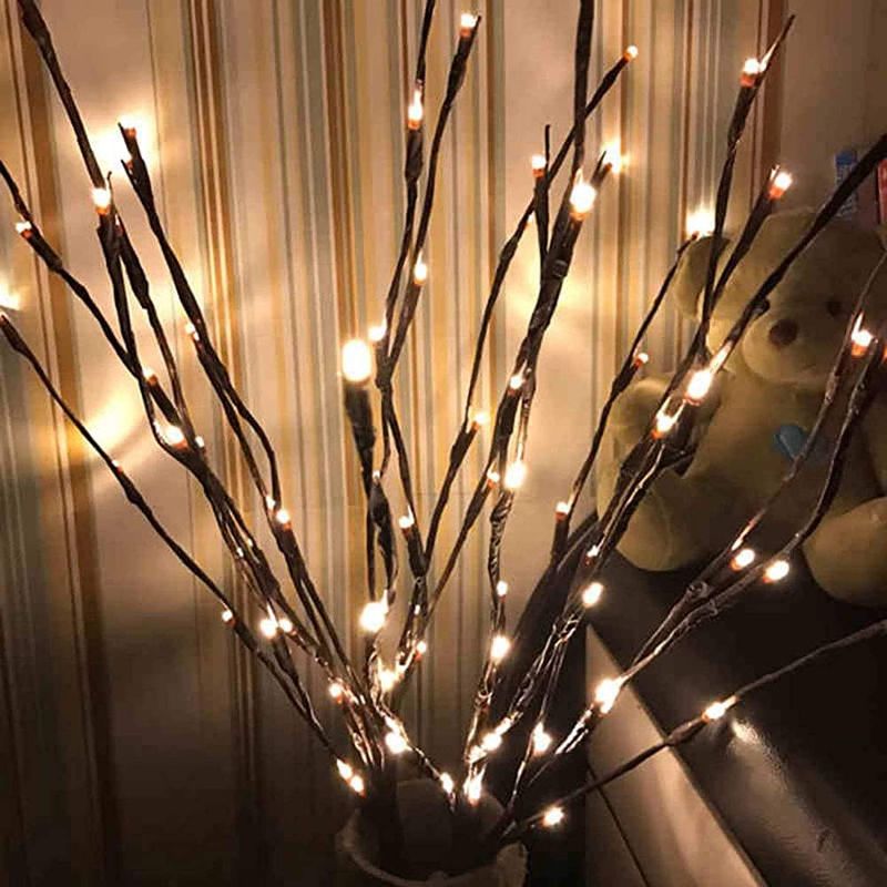 Photo 1 of 3 Pack Warm White Lighted Twig Branches 60 LED Lights Artificial Tree Willow Branches Lamp for Home Holiday Party Decoration Decor Battery Operated
