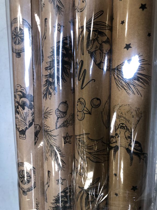 Photo 3 of 2CT RUSPEPA Christmas Wrapping paper - Brown Kraft Paper with Black Christmas Elements Print Paper - 4 Roll-30Inch X 10Feet Per Roll Black Kraft