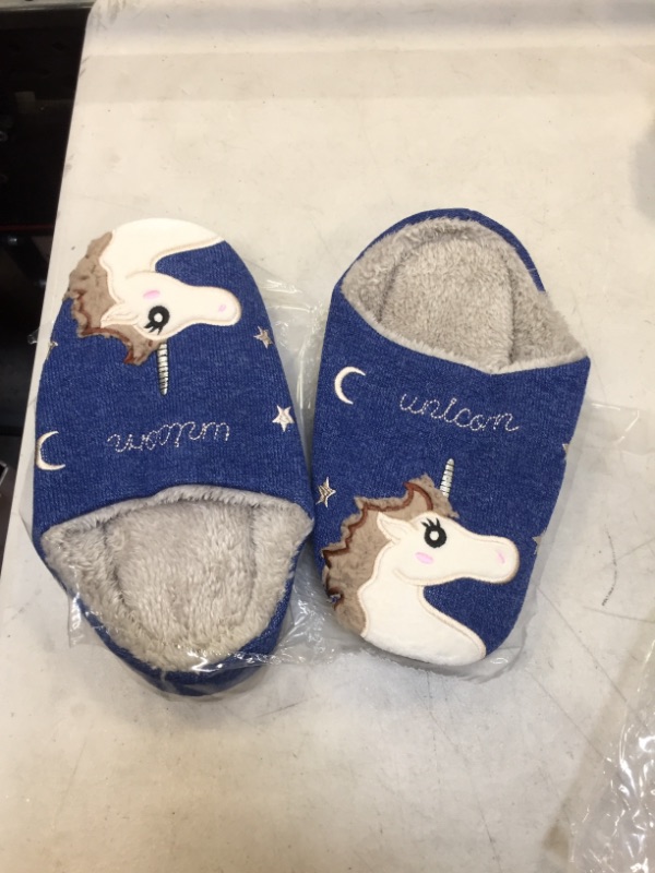Photo 2 of Beslip Girl's Cute Unicorn House Slippers Memory Foam Indoor Slippers Comfy Fuzzy Knitted Slip On Slippers with Anti-Slip Rubber Sole