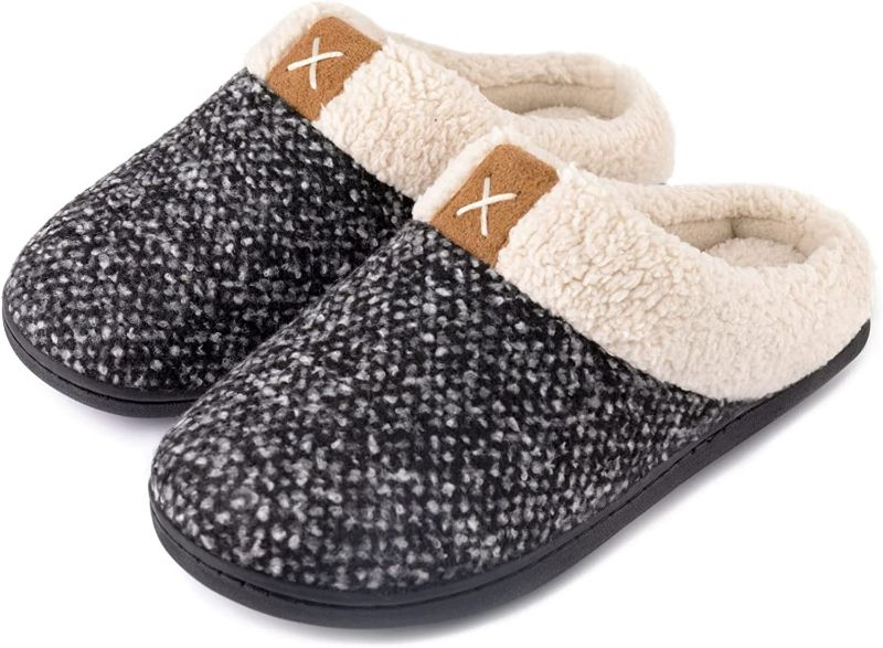 Photo 1 of  Women's Fuzzy Wool-Like House Shoes with Memory Foam, Gift for Women, Ladies Slippers with Indoor &Outdoor Anti-Skid Rubber Sole SIZE 40/41