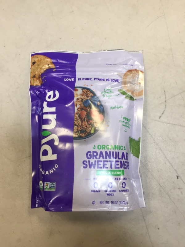 Photo 1 of Pyure Organic Stevia Blend, Granulated All-Purpose - White Sugar Substitute, Zero Carb, Zero Sugar, Zero Calorie, Plant-Based Stevia Sweetener for Keto Friendly Food, 1 lb (16 oz) 1 Pound (Pack of 1)