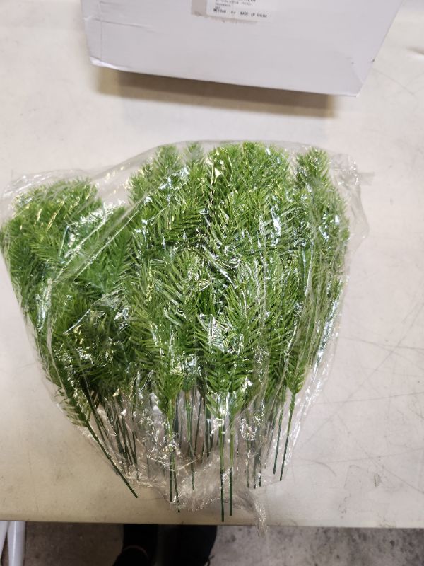 Photo 2 of 60 Pcs Christmas Artificial Pine Branches Faux Cedar Picks Floral Sprays 11 x 5.5 Inch Glitter Greenery Stems Pine Needles Twig for Xmas Vase Filler Home Garland DIY Wreath Decoratio