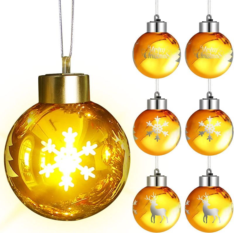 Photo 1 of 6 Pcs LED Decorative Lights Christmas Tree Ball Lights Christmas Tree Lights Christmas Bubble Lights Hanging Christmas Ornaments Outdoor Ball Christmas Lights for Garden Yard Decorations (Gold)
