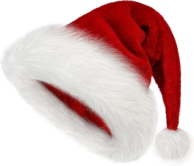 Photo 1 of Christmas Hat, Santa Hat for Kids Xmas Holiday Hat Unisex Velvet Comfort Christmas New Year Festive Holiday Party Supplies
3 pack 