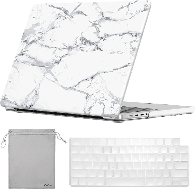 Photo 1 of ProCase MacBook Pro 14 inch Case 2023 2022 2021 Release Model A2779 M2 A2442 M1 with Pro/Max Chip, Hard Shell Case and Keyboard Skin Cover for 14 in MacBook Pro 2023 2021 with Touch ID -Whitemarble
