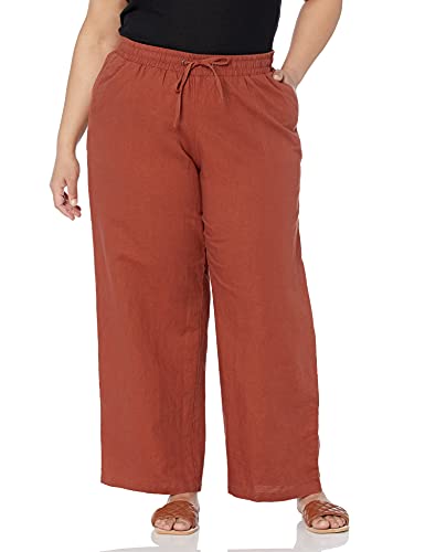 Photo 1 of Amazon Essentials Women's Plus Size Linen Blend Drawstring Wide Leg Pant (Available in Plus Size), Terracotta, 2X
