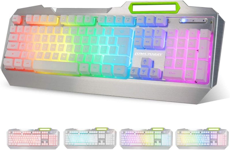 Photo 1 of Lumsburry RGB LED Backlit Gaming Keyboard with Anti-ghosting, Light up Keys Multimedia Control, USB Wired Waterproof Metal Keyboard for PC Games Office...
