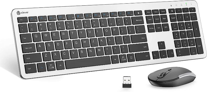 Photo 1 of iClever GK08 Wireless Keyboard and Mouse - Rechargeable Wireless Keyboard Ergonomic Full Size Design with Number Pad, 2.4G Stable Connection Slim Mac Keyboard and Mouse for Windows, Mac OS Computer
