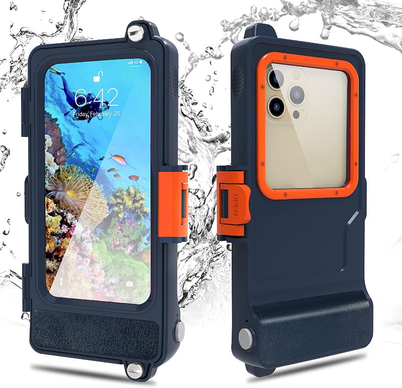 Photo 1 of Diving Phone Case,Waterproof Phone Case for Surfing Swimming Snorkeling,Underwater Photo Video Phone Cases for iPhone 13/13 Pro Max/12/12 Pro Max Galaxy LG,Wireless Connection Protective Case (ORANGE)