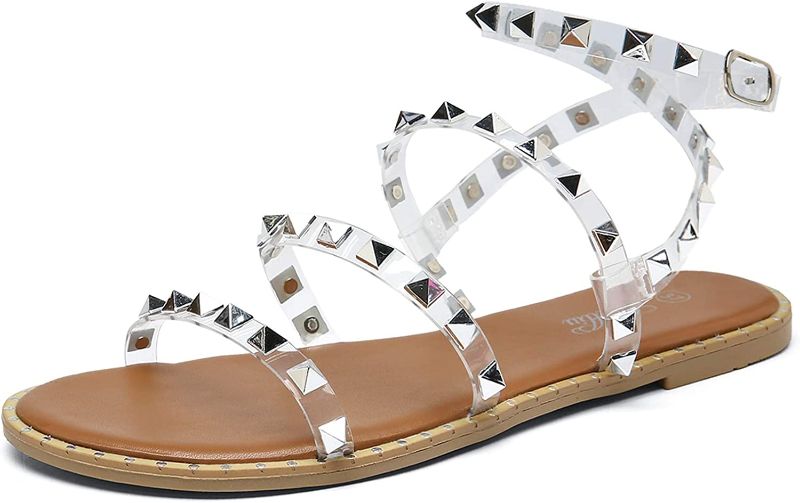 Photo 1 of katliu Women's Flat Sandals Strappy Studded Sandals Gladiator Sandals with Ankle Strap ****SIZE 7.5****