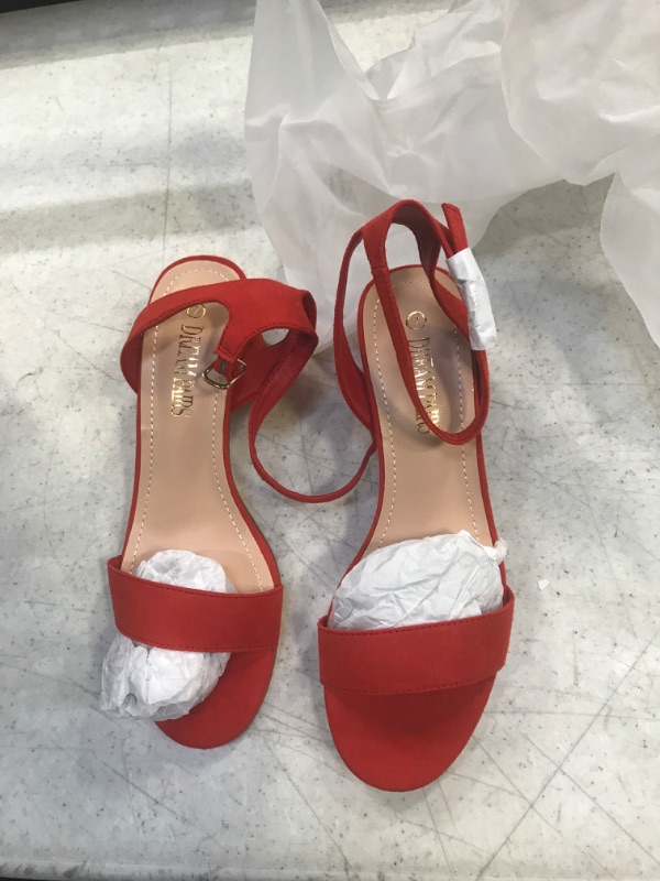 Photo 3 of DREAM PAIRS Women's Open Toe Ankle Strap Low Block Chunky Heels Sandals Party Dress Pumps Shoes 7 Red/Suede