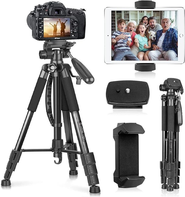 Photo 1 of UEGOGO 63" Lightweight Camera Tripod Holder for DSLR SLR Camera, Portable Tall Tripod Stand with Carry Bag & Phone/Tablet/iPad Holder