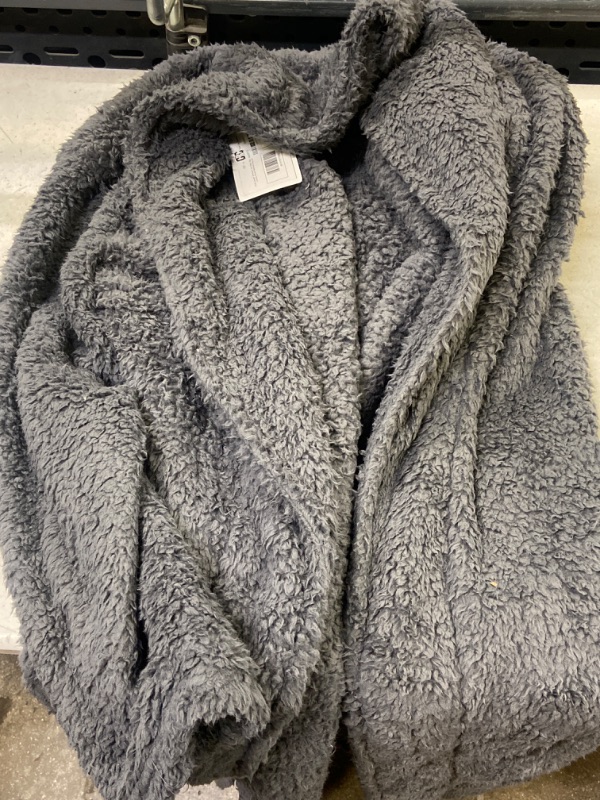 Photo 2 of SIZE  L/XL - Womens Sherpa Robe Full Length - Gray Warm Plush Luxury Bathrobe by Silver Lilly (Large/X-Large)
