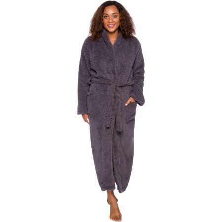 Photo 1 of SIZE  L/XL - Womens Sherpa Robe Full Length - Gray Warm Plush Luxury Bathrobe by Silver Lilly (Large/X-Large)
