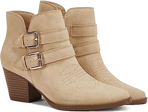 Photo 1 of SIZE 6 - PiePieBuy Womens Side Zipper Ankle Boots Chunky Stacked Low Heel V Cut Out Pointed Toe Booties
