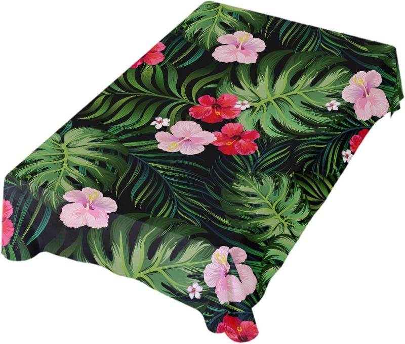 Photo 1 of Tropical Palm Leaves Hibiscus Flower Summer Table Cloth Square / Tablecloth Anti Wrinkle Table Cover for Dining Kitchen Parties / UNKNOWN SIZE / STOCK PHOTO FOR REFERENCE ONLY 
