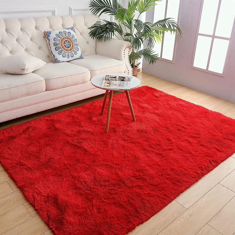 Photo 1 of  Area Rugs for Bedroom Living Room Plush Fluffy RugFeet, Shag Furry Area Rug Carpet Non Shedding for Nursery Children Kids Girls Room Home Decorative, Red / SIZE UNKNOWN / STOCK PHOTO IS FOR REFERENCE ONLY
