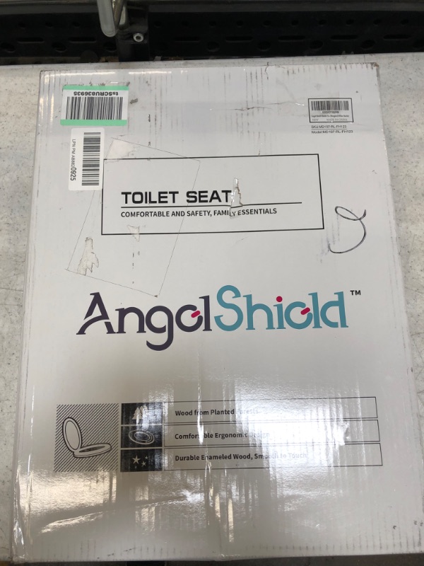 Photo 2 of Angel Shield Marble Toilet Seat Durable Molded Wood with Quiet Close,Easy Clean?Quick-Release Hinges (Elongated,White Marble) Elongated-18.5” White Marble-Elongated