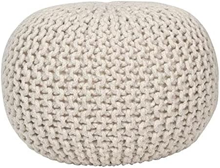 Photo 1 of FRELISH DECOR Round Pouf Ottoman Hand Knitted Cotton Poufs Footrest,Foot Stool, Knit Bean Bag Floor Chair for Bed Room Living Room | Accent Seat | Boho Decor | Stuffed Pouffe (20x20x14 Inch, Natural)
