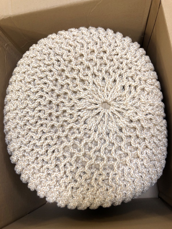 Photo 2 of FRELISH DECOR Round Pouf Ottoman Hand Knitted Cotton Poufs Footrest,Foot Stool, Knit Bean Bag Floor Chair for Bed Room Living Room | Accent Seat | Boho Decor | Stuffed Pouffe (20x20x14 Inch, Natural)
