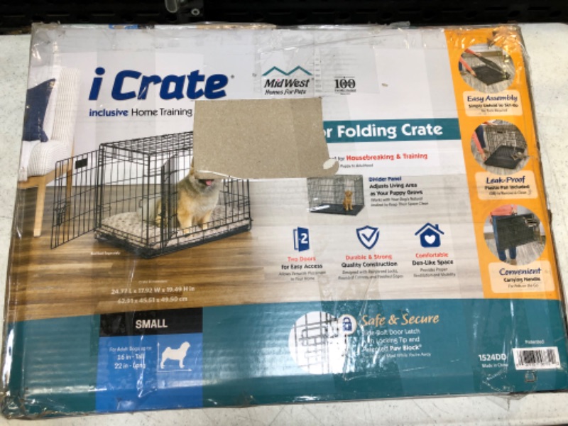 Photo 2 of MidWest iCrate Fold & Carry Double Door Collapsible Wire Dog Crate, 24 inch