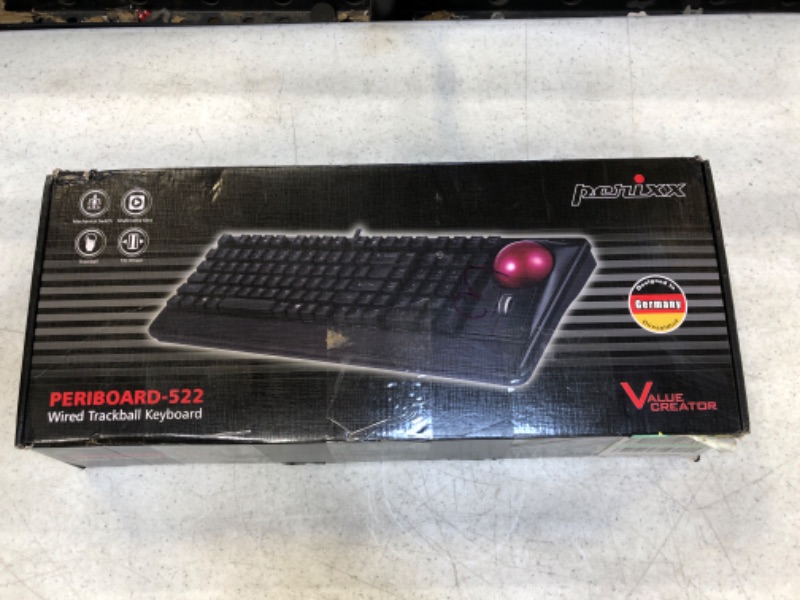 Photo 2 of Perixx Periboard-522 Wired Trackball Mechanical Keyboard, Build-in 2.17 Inch Trackball with Pointing and Scrolling Feature, US English Layout Wired USB only4049571002286
