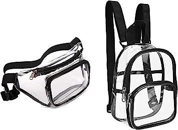Photo 1 of AWXZOM mini Clear Backpack + clear Fanny Pack stadium approved, Waterproof Transparent Backpack with Adjustable Straps for Work Sports Event Travel Concert approved