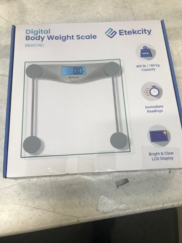 Photo 3 of Etekcity Digital Body Weight Bathroom Scale, Large Blue LCD Backlight Display, High Precision Measurements,6mm Tempered Glass, 400 Pounds Non Smart Silver