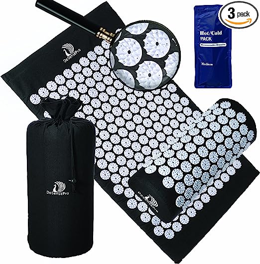 Photo 1 of Acupressure Mat and Pillow Set - by DoSensePro + Gel Pack - Acupressure Massage Mat for Neck and Back Pain - Relieve Sciatic, Headaches, Aches at Pressure Points - Natural Sleeping Aid (Black)