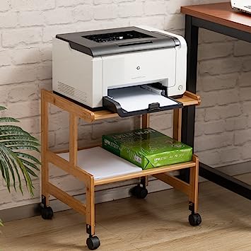 Photo 1 of ALIMORDEN Under Desk 2-Tiers Mobile Printer Stand Holder with Storage Shelf , Rolling Cart with Wheels, Bamboo Rack for Home and Office