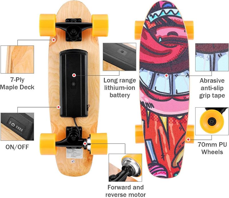 Photo 1 of Electric Skateboard Complete with Wireless Remote Control 350W Motor, 7 Lays Maple Longboard, Three-Speed Adjustable, Skate Boards Great for Teenager and Adult [US Stock]