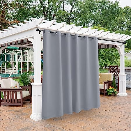 Photo 1 of BONZER Waterproof Indoor/Outdoor Curtains for Patio - Thermal Insulated, Sun Blocking Grommet Blackout Curtains for Bedroom, Porch, Living Room, Pergola, Cabana, 1 Curtain Panel 100 x 120 inch, Silver