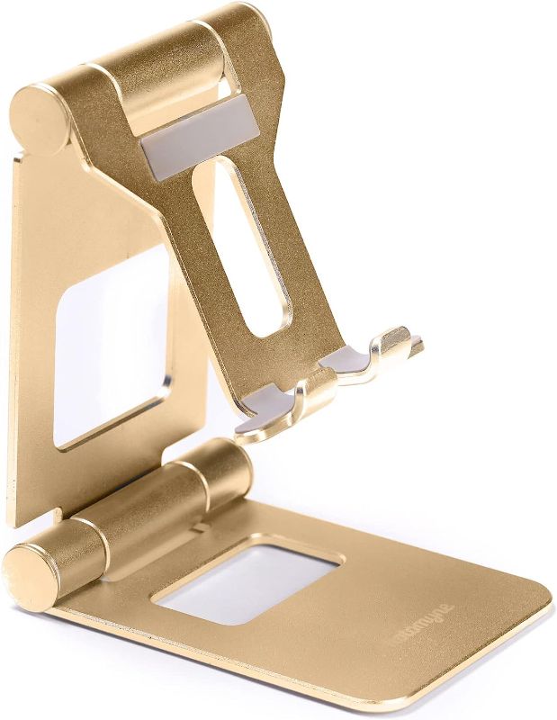 Photo 1 of PHOTOMYNE Large Cell Phone Stand for Desk | Phone Dock & Phone Holder for All iOS and Android Smartphones (Gold)
