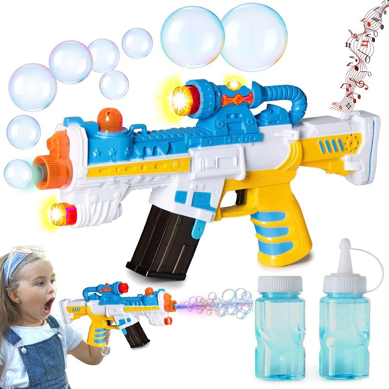 Photo 1 of Bubble Gun Lights & Sounds - with 2 Bottles Bubble Refill - Light Up Toy Bubble Blower for Kids - Bubble Blaster - Bubbles Party Favors, Summer Toy, Outdoors Indoors Activity, Birthday Gift - Playo
