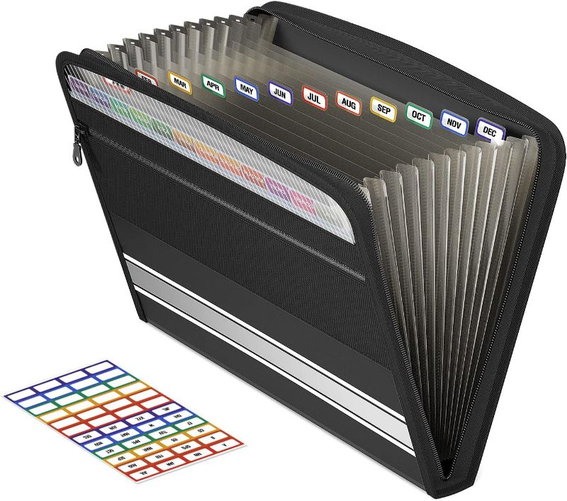 Photo 1 of ThinkTex 13 Pocket Expanding File Folder with Sticky Labels, Accordion File Folder Document Organizer Expanding Zip File Folder with Zipper Closure?Letter A4 Paper Document Accordion Folder, Grey