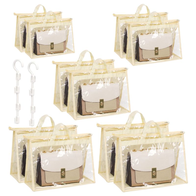 Photo 1 of 10Pcs Clear Dust Cover Bags for Handbags, MODOWEY 5 Sizes Transparent Anti-dust Handbag Storage Organizer Purse Protector Dust Bags with Zipper and Handle for Closet Shelf (Beige)