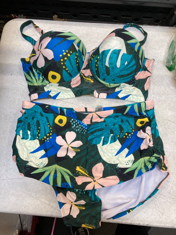 Photo 1 of 2PCS FLORAL PRINT HIGH WAISTED BIKINI SET XXL