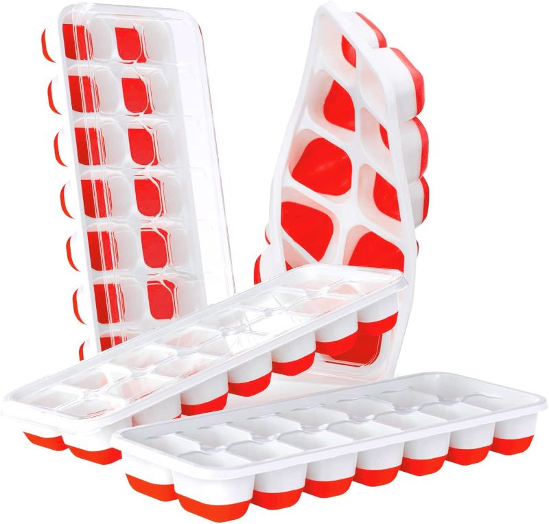 Photo 1 of  Ice Cube Trays 4 Pack, Easy-Release Silicone & Flexible 14-Ice Cube Trays with Spill-Resistant Removable Lid, LFGB Certified and BPA Free, for Cocktail, Freezer, Stackable Ice Trays with Covers
