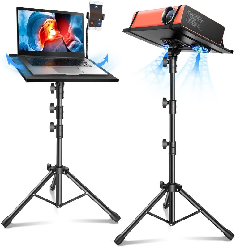 Photo 1 of Projector Tripod Stand,Portable Projector Stand Adjustable Height from 25 to 52 inches, Projector Tripod with Gooseneck Phone Holder,Laptop Floor Stand for Home,Office,Outdoor
